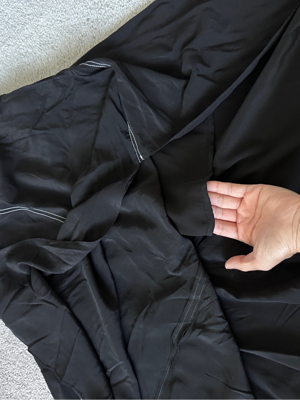 100% Silk Designer Black Asymmetric Midi Skirt W Adjustable Tassels Lined Size M - Picture 9 of 14